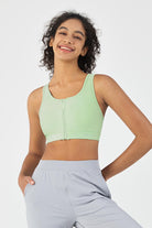 HiTense™ Front Zip Sports Bra with High Support-Lt Green - SALTUM SPORTS