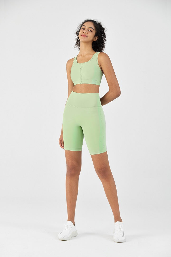 FlexEase™ Black High Waisted Short with Invisible Zip Pocket-Lt Green - SALTUM SPORTS