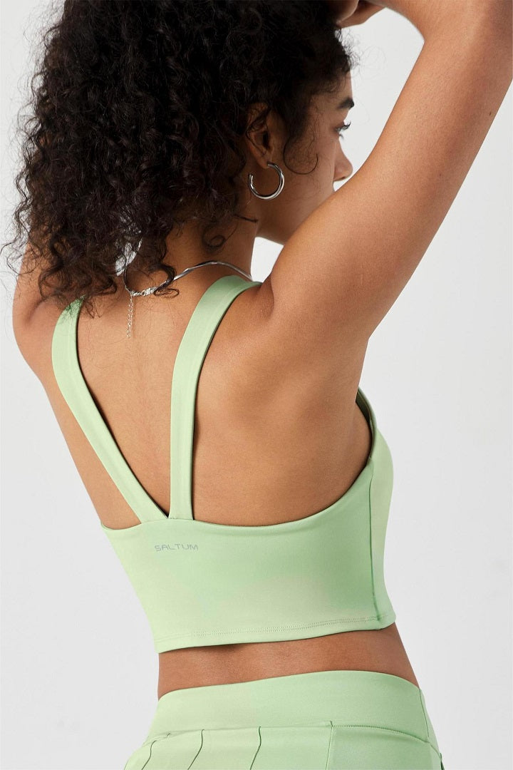 FlexEase™ Back V-shape Longline Sports Bra-Lt Green - SALTUM SPORTS