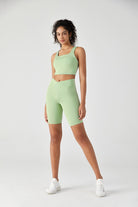 FlexEase™ V-waist Biker Short with Hidden Pocket-Lt Green - SALTUM SPORTS