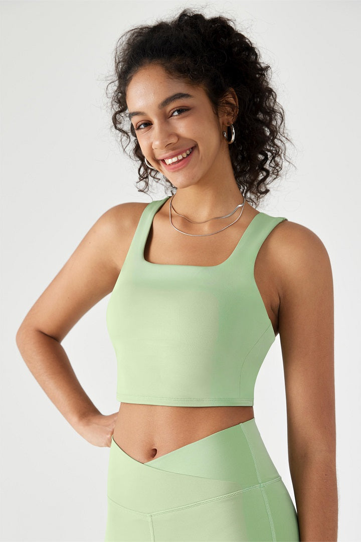 FlexEase™ Back V-shape Longline Sports Bra-Lt Green - SALTUM SPORTS