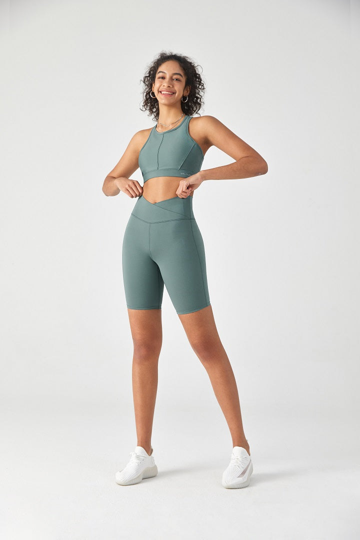 FlexEase™ V-waist Biker Short with Hidden Pocket-Lt Teal - SALTUM SPORTS