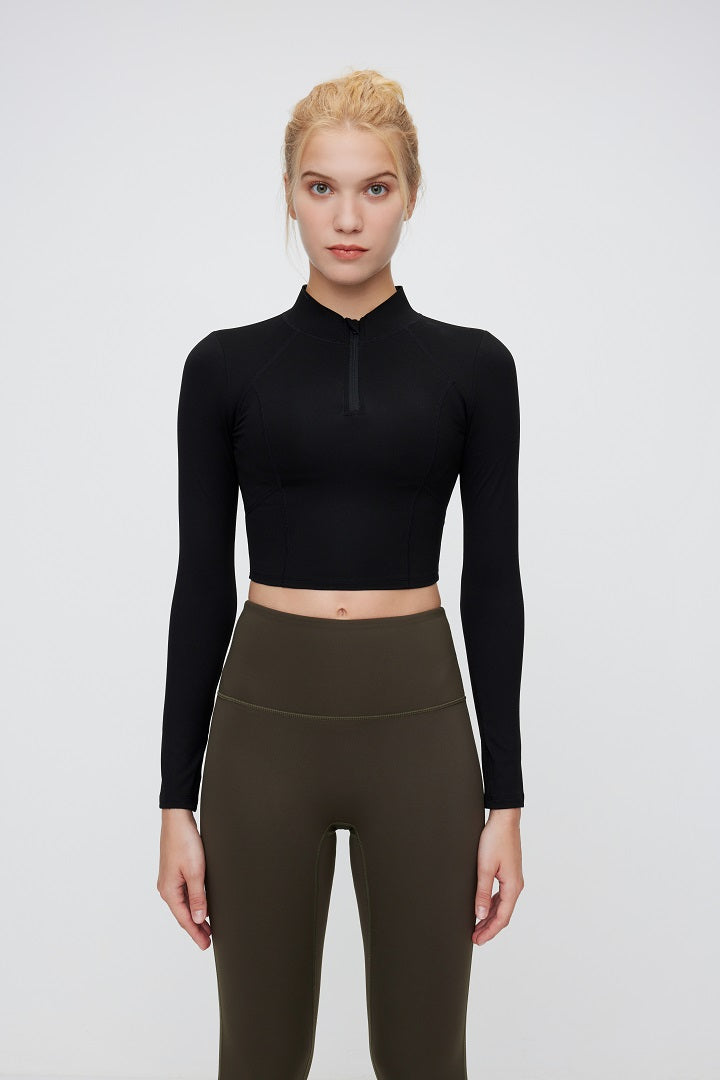 FlexEase™ Women's Long Sleeve Half Zip Front Crop Top - SALTUM SPORTS