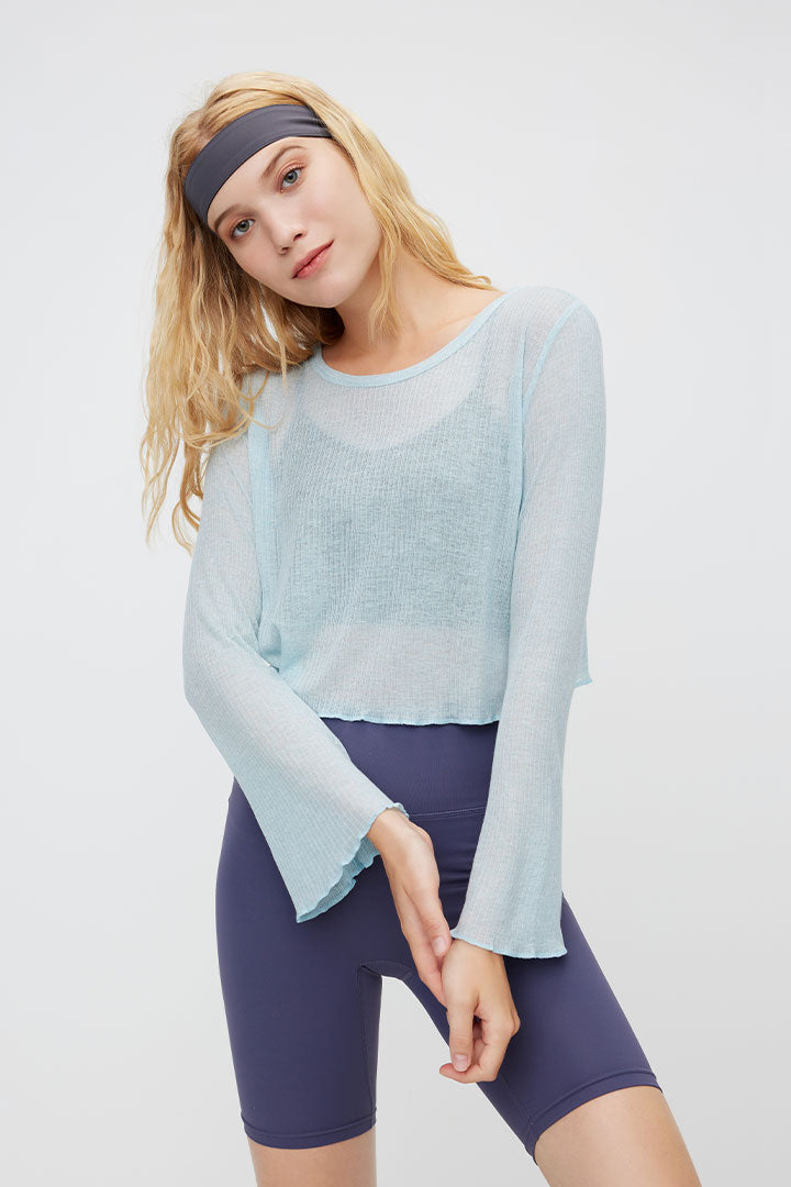 Saltum - Sustainable Everyday-Women's Loose Mesh Sheer Tops Wathet