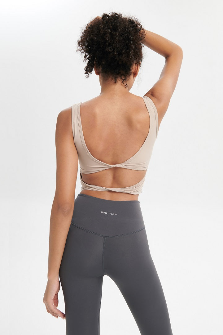 Criss Cross Strappy Khaki Tank Top - SALTUM SPORTS