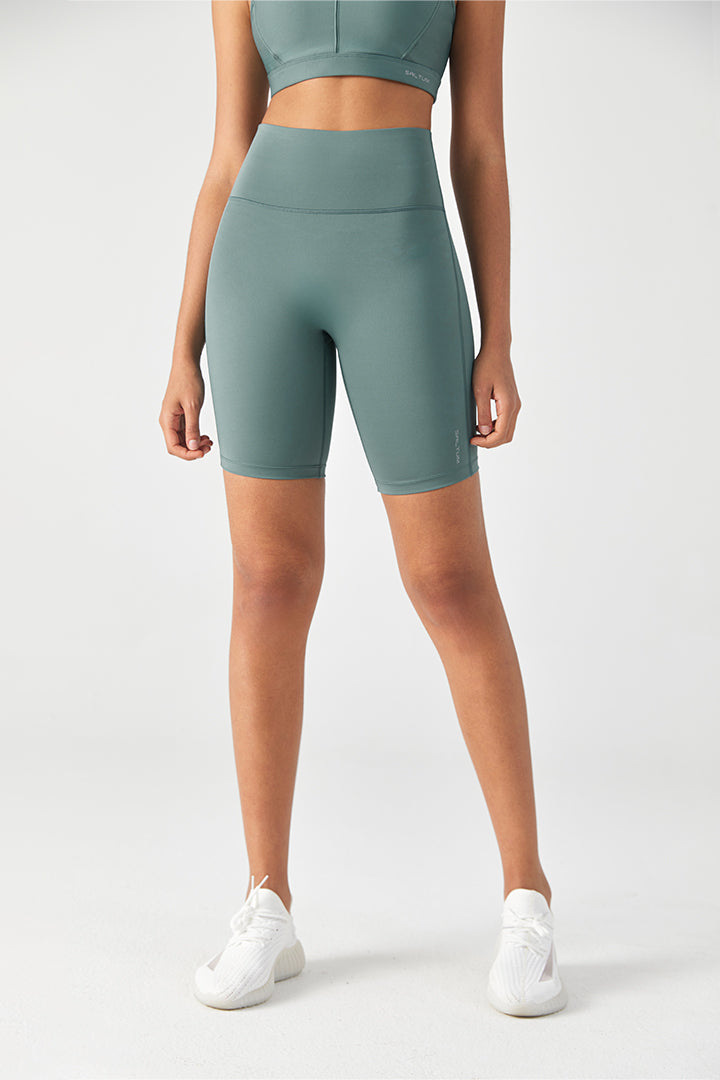 FlexEase™ Black High Waisted Short with Invisible Zip Pocket-Lt Teal - SALTUM SPORTS
