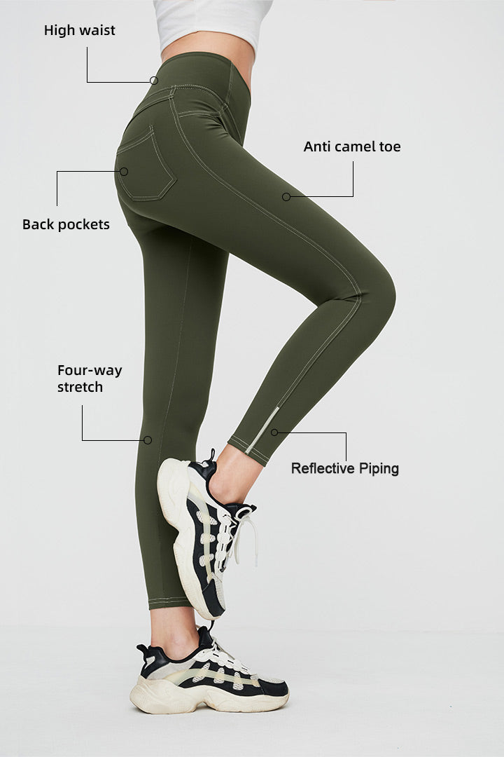 7/8 High Waist Legging/Jegging with Reflective Piping - SALTUM SPORTS