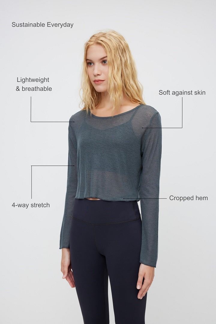 Sustainable Everyday-Women's Loose Mesh Sheer Tops - SALTUM SPORTS Greyish green