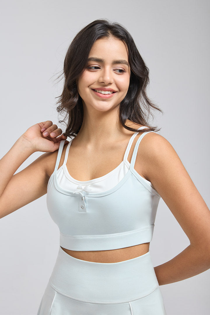 Woman light blue Double Layer Sports Bra athletic outfit