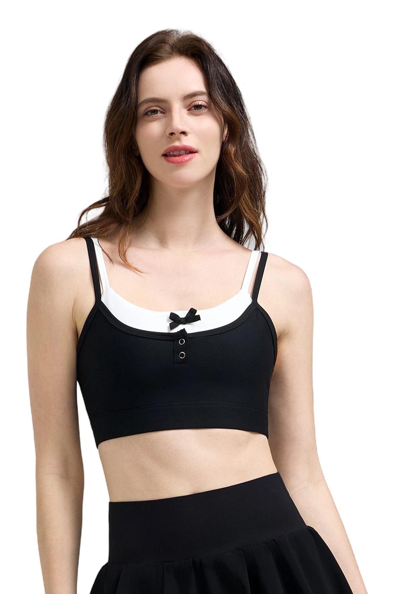 Woman black and white crop top Double Layer Sports Bra for Women