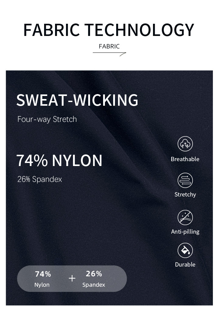 Fabric technology with sweat-wicking properties and material composition