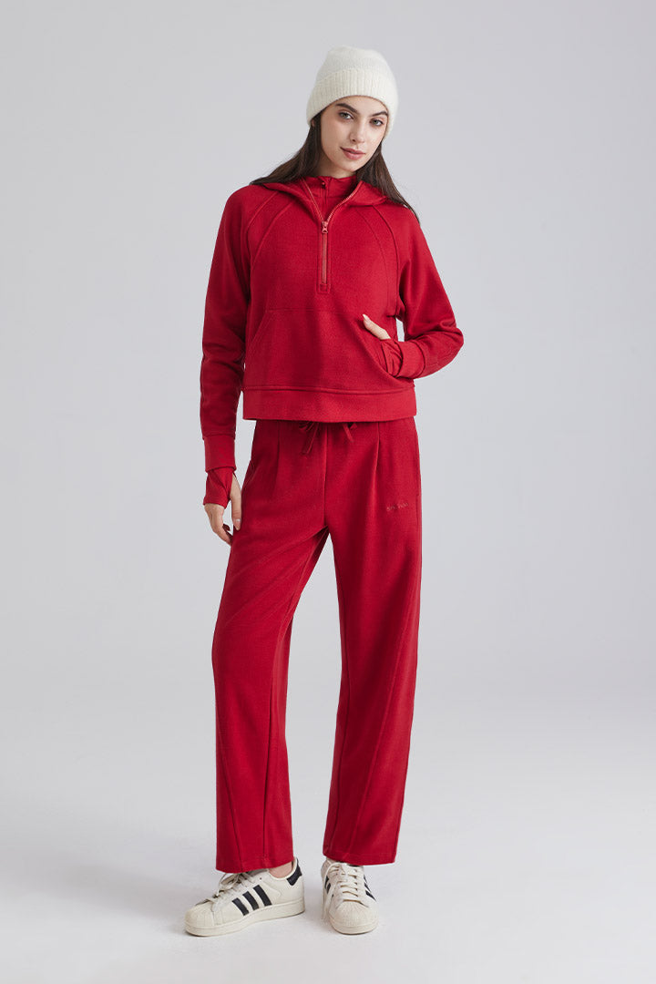 tracksuit Basic Half-Zip Hooded Pullover and Leggings Sets