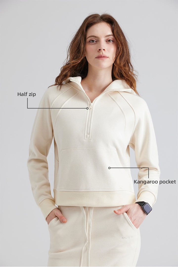 Women Oversized Funnel-Neck Half Zip Hooded Pullover