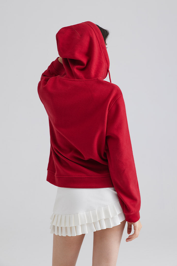 women Oversized Zip Up Hoodie Sweatshirt and white skirt