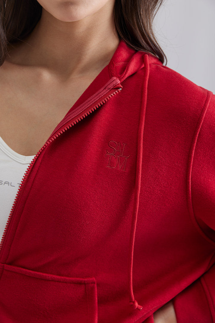 Red jacket Zip Up Hoodie Sweatshirt Drawstring hood