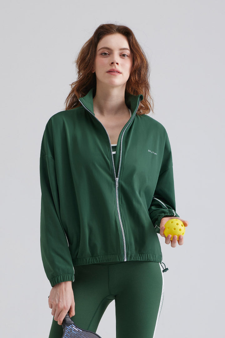 Woman green jacket and leggings