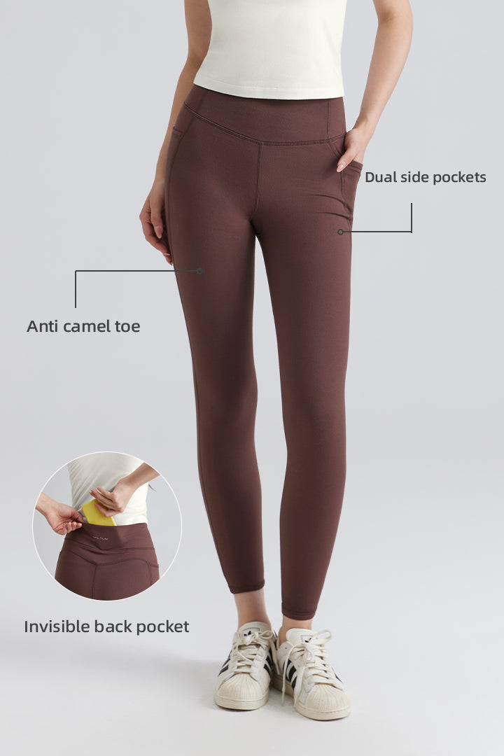 Brown leggings Women High-Rise Leggings with Dual Pockets