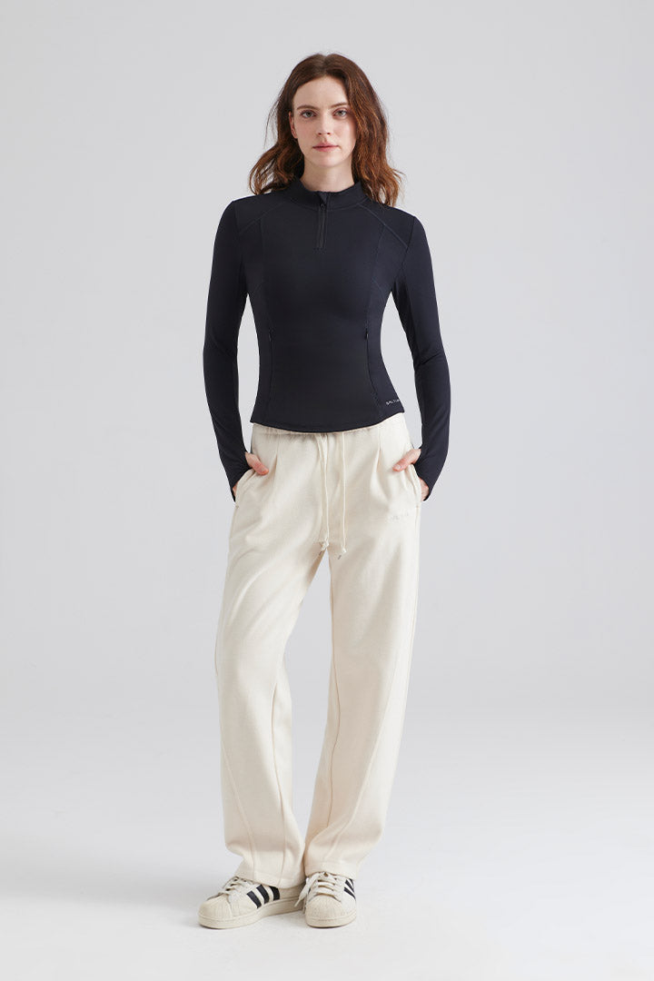 Woman black long-sleeve top and High Waist Relaxed Sweatpants