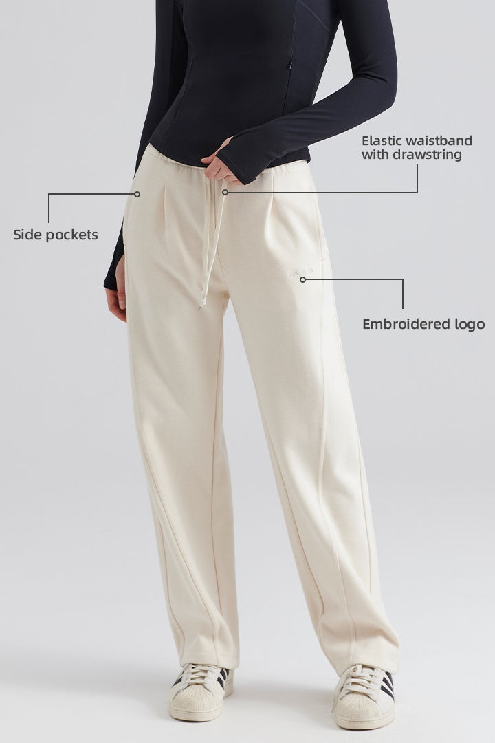 Beige High Waist Sweatpants Wide Pleated Jogger