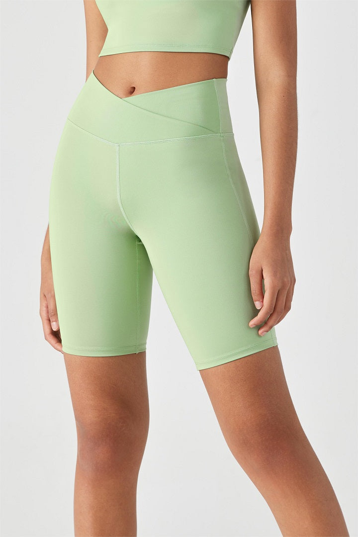 FlexEase™ V-waist Biker Short with Hidden Pocket-Lt Green - SALTUM SPORTS