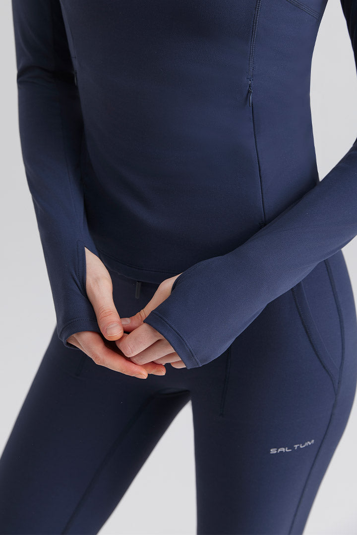 blue wetsuit Quarter Zip Turtleneck Sports Tee With Secure Pocket