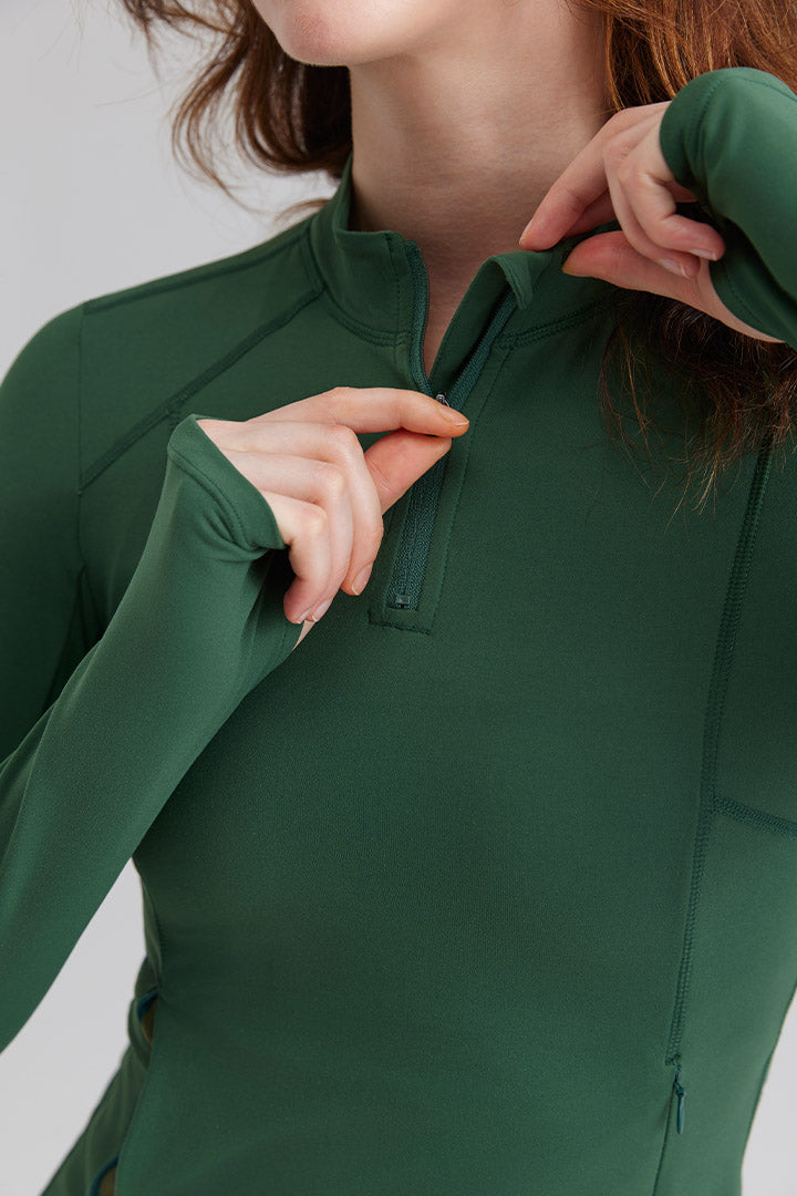 Women Athletic Jacket Quarter Zip Pullover Cropped Workout Jacket Yoga Running Gym Shirt