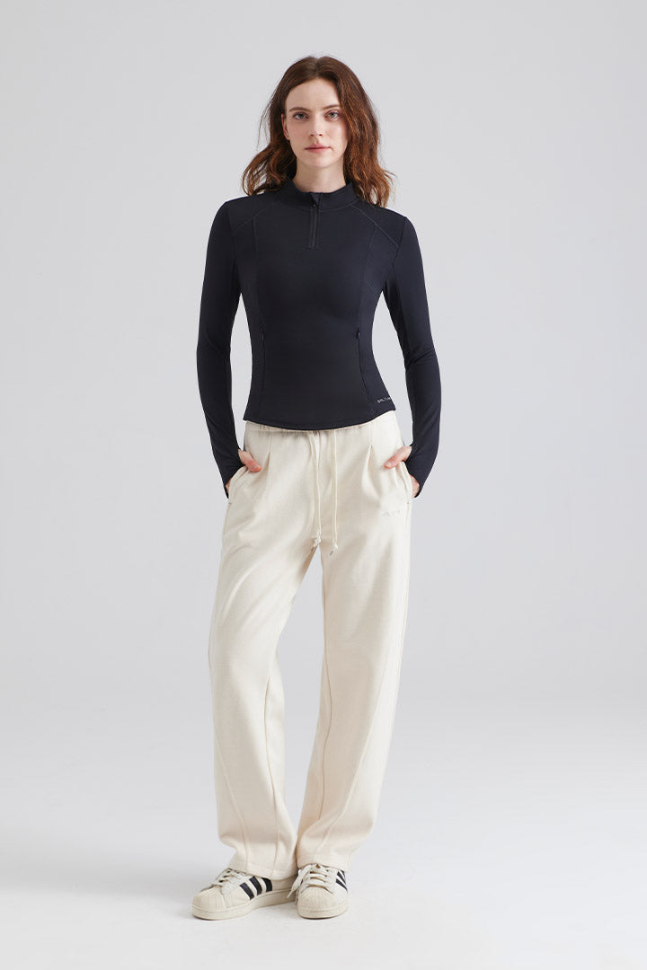 women black Half-Zip Turtleneck Sports Tee With Pocket and pants