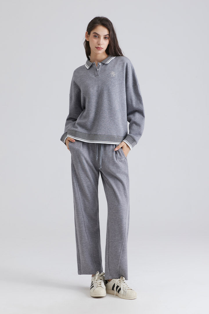 gray sweater and pants with white sneakers Like A Cloud Polo Long-Sleeve Sweatshirt