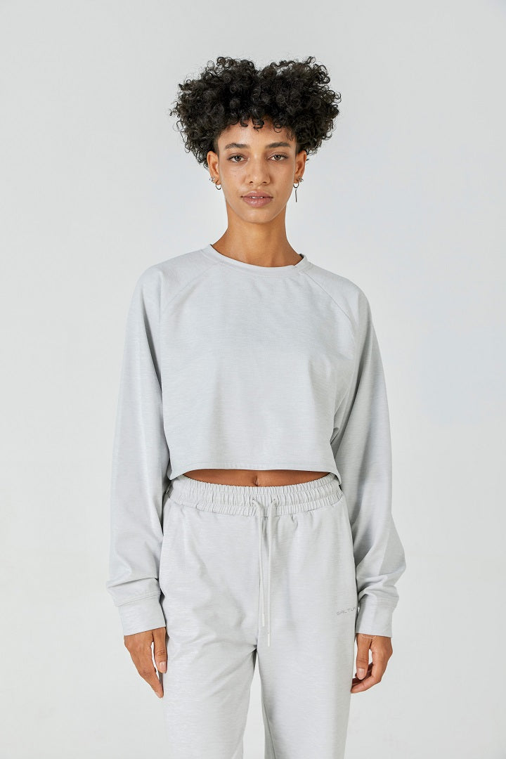 CloudFleece™ Cropped Crew Pullover-Lt Flecked Grey - SALTUM SPORTS