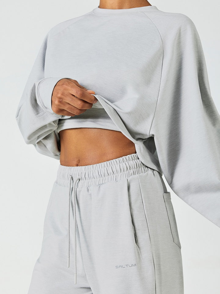CloudFleece™ Cropped Crew Pullover-Lt Flecked Grey - SALTUM SPORTS