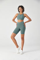 FlexEase™ V-waist Biker Short with Hidden Pocket-Lt Teal - SALTUM SPORTS
