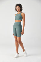 FlexEase™ Black High Waisted Short with Invisible Zip Pocket-Lt Teal - SALTUM SPORTS