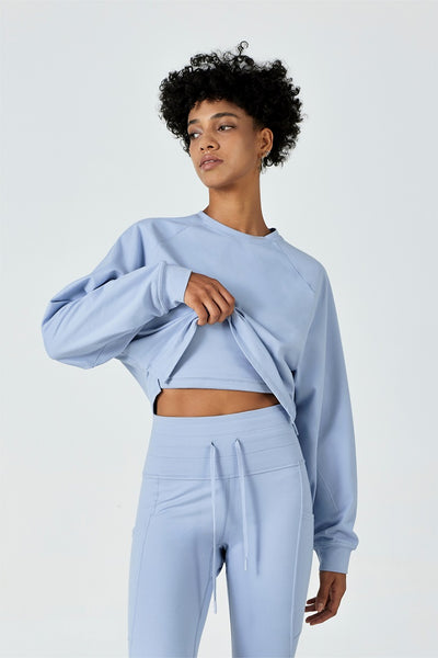 CloudFleece™ Cropped Crew Pullover-Greyish Blue - SALTUM SPORTS