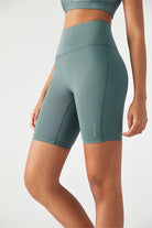 FlexEase™ Black High Waisted Short with Invisible Zip Pocket-Lt Teal - SALTUM SPORTS