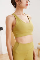 Woman Olive green athletic outfit workout Bra and yoga Pants