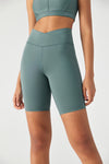 FlexEase™ V-waist Biker Short with Hidden Pocket-Lt Teal - SALTUM SPORTS