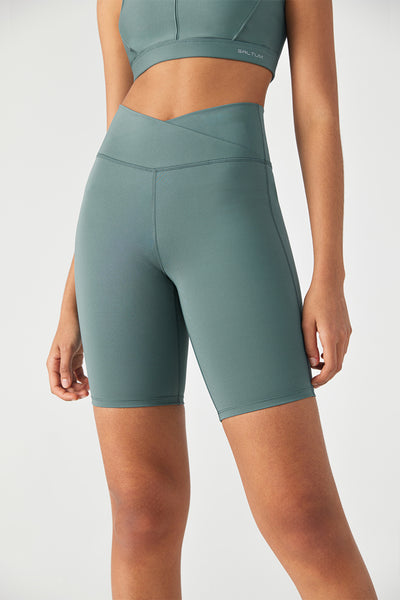 FlexEase™ V-waist Biker Short with Hidden Pocket-Lt Teal - SALTUM SPORTS