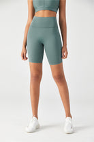 FlexEase™ Black High Waisted Short with Invisible Zip Pocket-Lt Teal - SALTUM SPORTS
