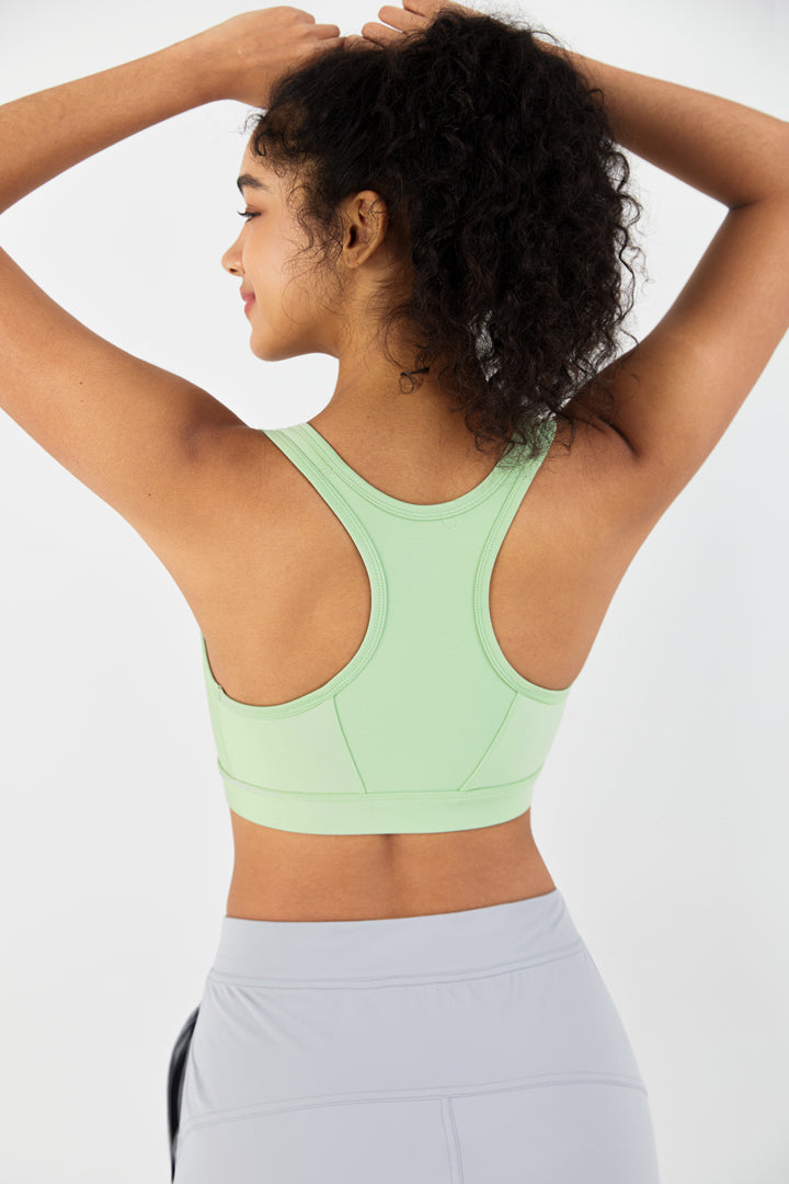HiTense™ Front Zip Sports Bra with High Support-Lt Green - SALTUM SPORTS