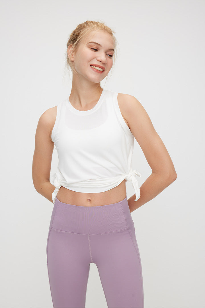 white Workout Tie Knot Tank Tops for Women