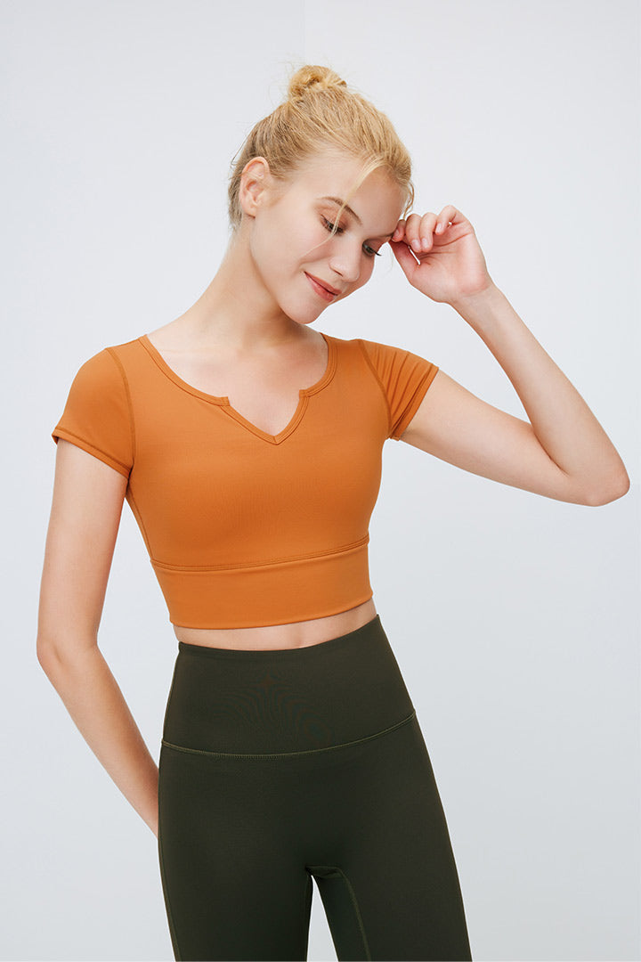 V Neck Short Sleeve Crop Top - SALTUM SPORTS