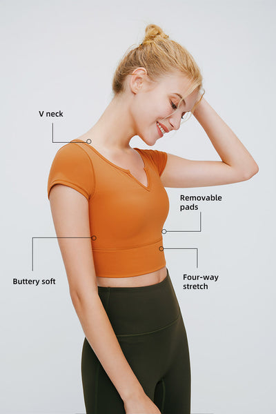 V Neck Short Sleeve Crop Top - SALTUM SPORTS