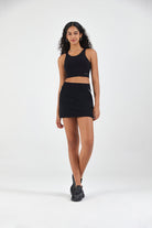 black Sports Bra V-Back & Tennis Skirt Sets athletic outfit