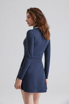 Woman blue long sleeve polo dress with long sleeves 