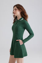 Woman green sports dress with a white collar