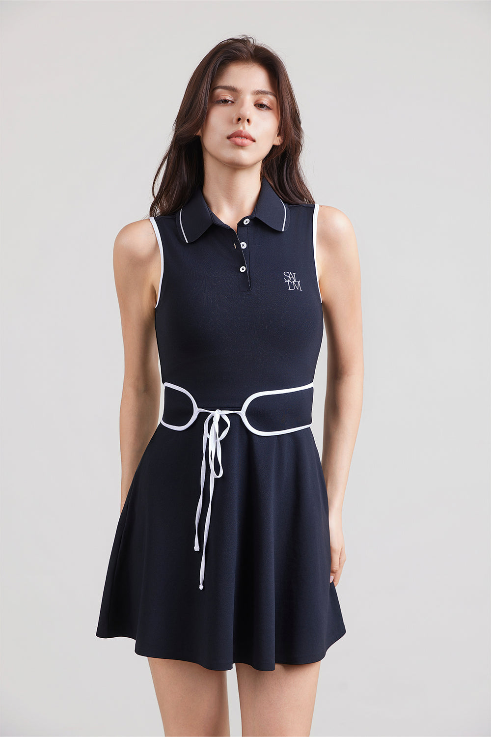 Contrast Waist Tie Tennis Dress