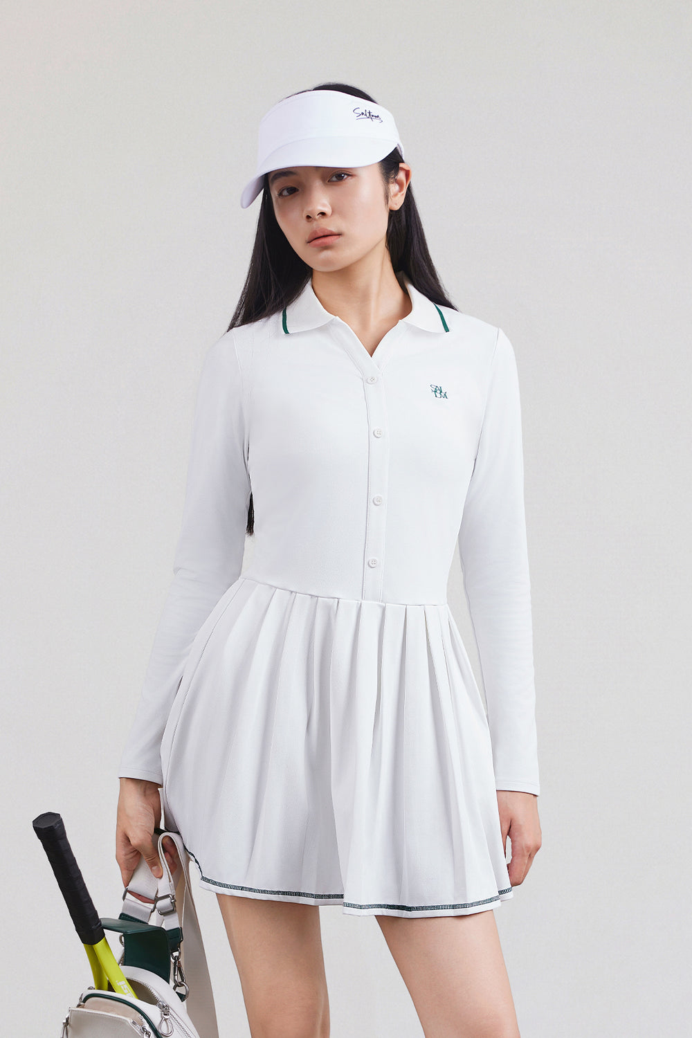 Long Sleeve Polo Pleated Dress