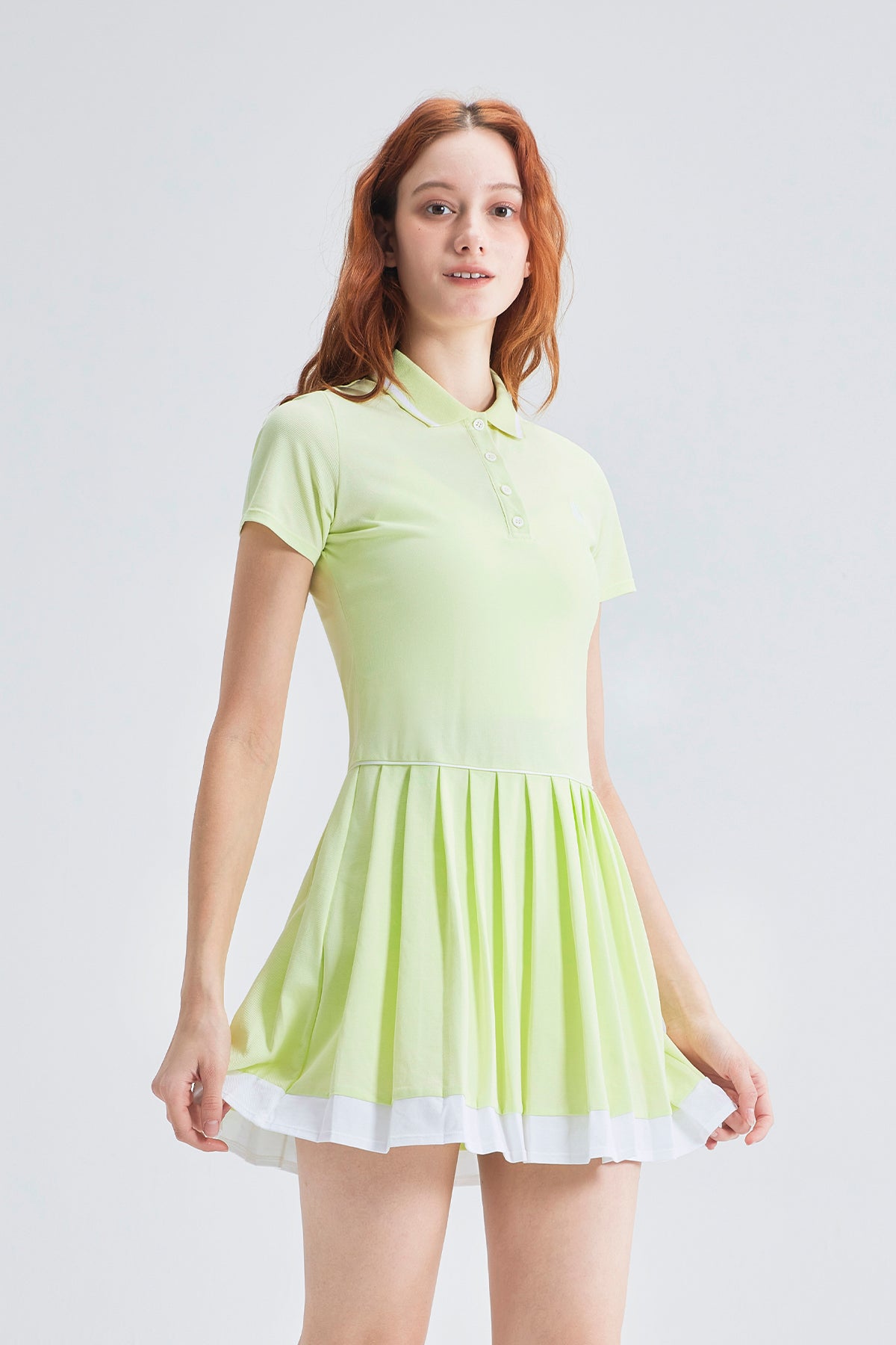 SALTUM Short-Sleeve Polo Pleated Dress cocktail-green