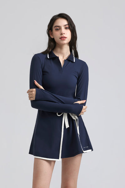 Zip-Up Collared Long Sleeve Dress