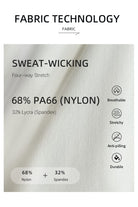 Fabric technology label for sweat-wicking material with nylon and spandex composition.